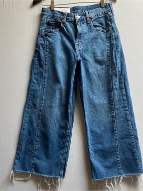 GAP Women's High-Waist Wide Leg Raw Hem Blue Denim Jeans - 8P 29"